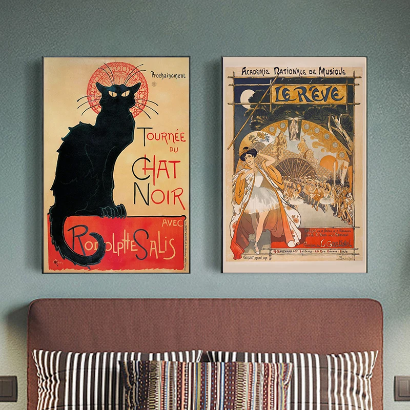 Vintage Tournee Du Chat Noir Le Reve Canvas Painting The Black Cat Poster Print Wall Art Picture for Living Room Home Decor Gift