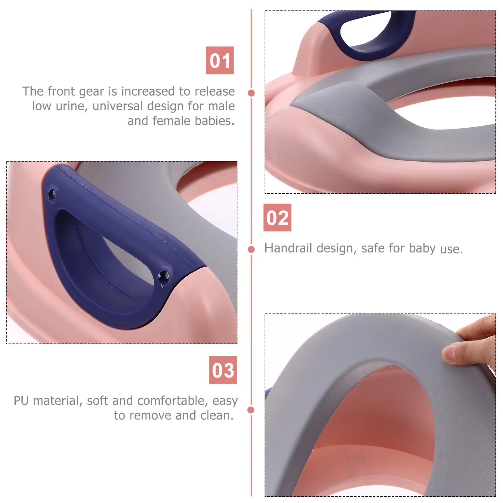 Kids Toilet Trainer Seat Pu Material Non-Slip Buckle Easy Install Comfortable Arc Design For Toddler Baby Potty Training Ring