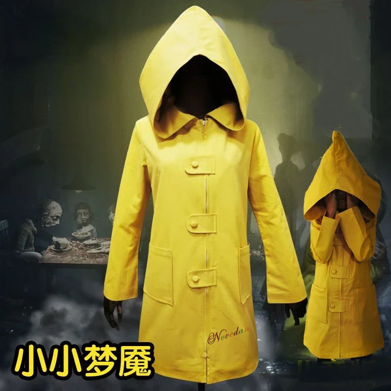 

Little Nightmares 2 Mono Six Cosplay Costume Hungry Kids Little Six Yellow Long Jacket Coat Halloween Suit Raincoat