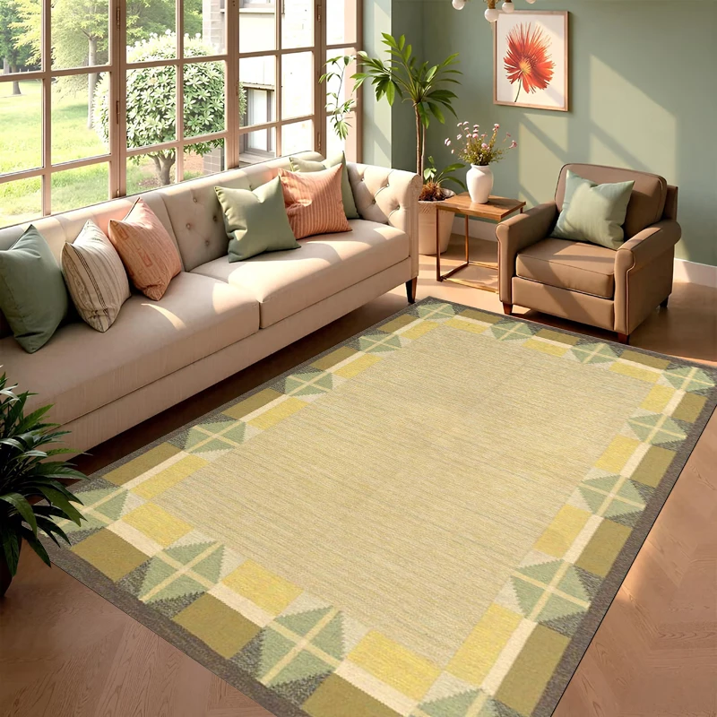 Morandi Geometric Border Rug Modern Minimalist Non-Slip Carpet Soft Scandinavian Living Room Rug Boho Home Decor for Bedroom