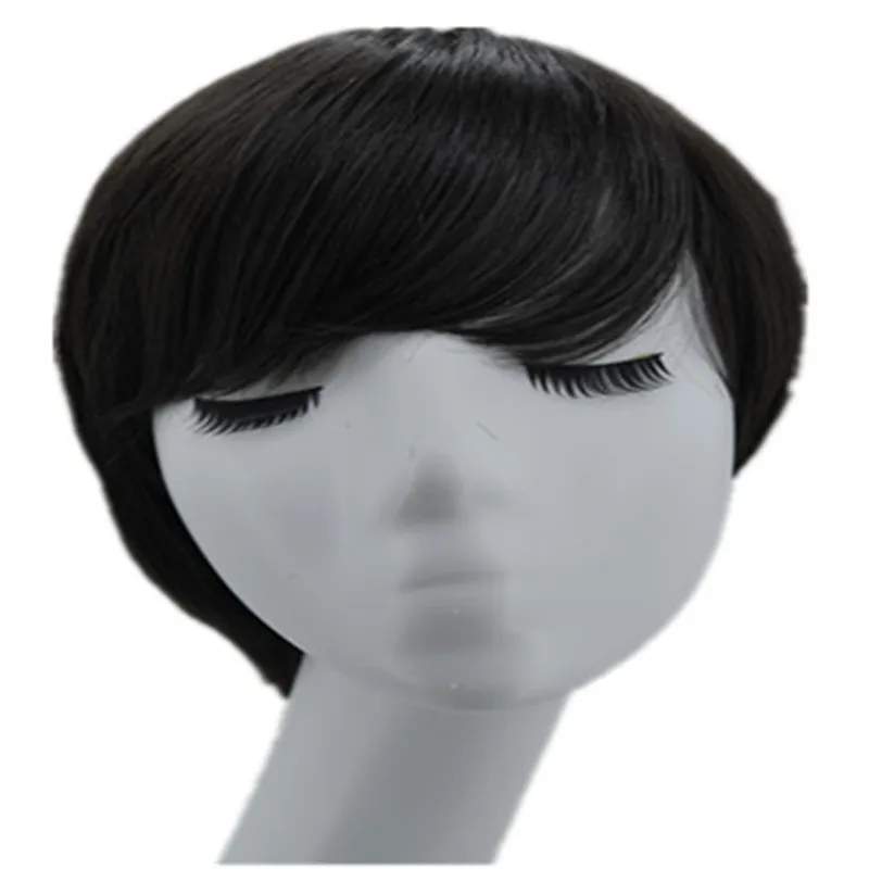 Black Wig Fei-Show Synthetic Short Wavy Hair Heat Resistant Fiber Male/Female Halloween Costume Cosplay Inclined Bangs Hairpiece