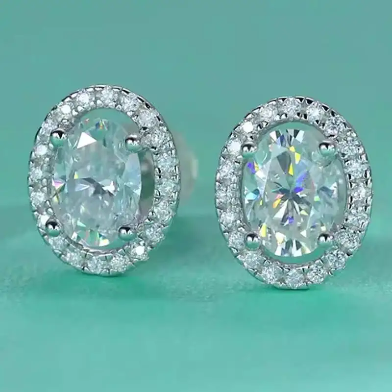 Huitan Damen-Ohrstecker im schlichten Stil, eingelegt, funkelnd, oval, Zirkonia, trendige Accessoires, vielseitiger Schmuck für Party und Alltag