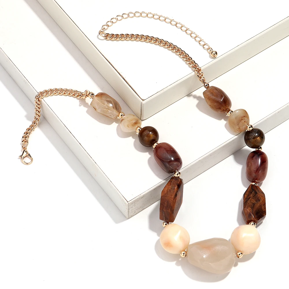 Vintage Acryl unregelmäßige Perlenkette Halsketten für Frauen personalisierte Mode geometrische Schlüsselbein Halsband stapelbar Schmuck Geschenk – Detail 3