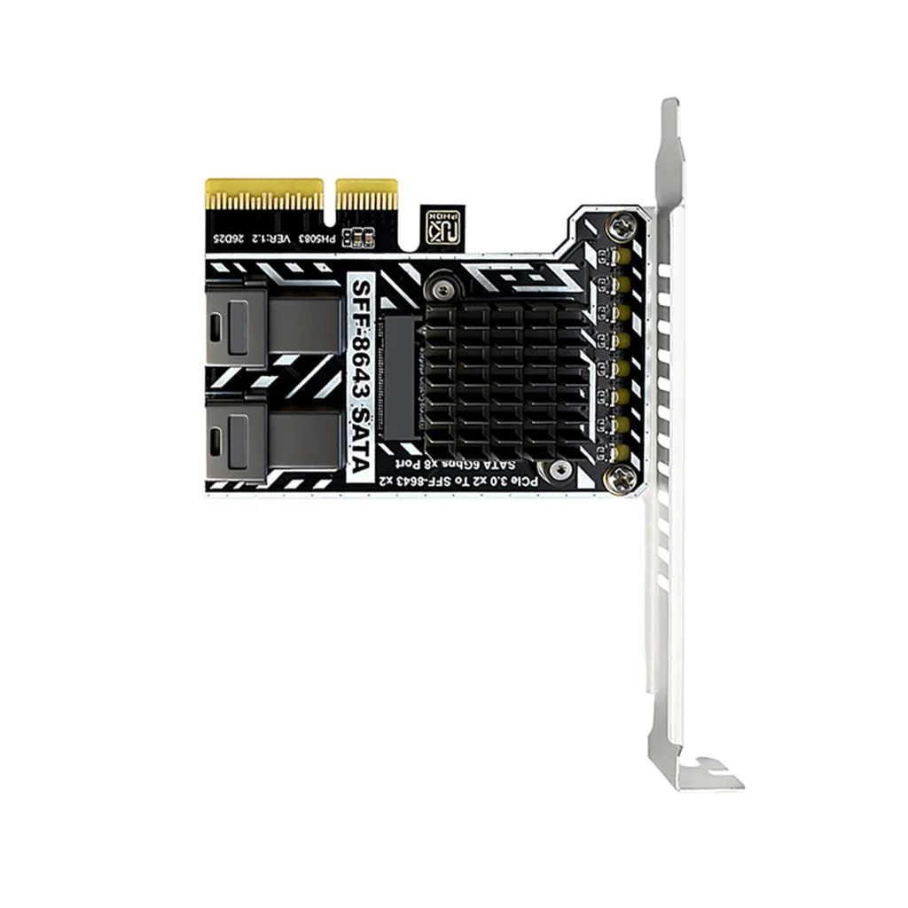 PCIe 3.0 X2 To 2 SFF-8643 SATA Expansion Card 8x SATA3 6Gbps Ports with Aluminum Heat Sink Full/Half Baffle For ITX ATX Chassis