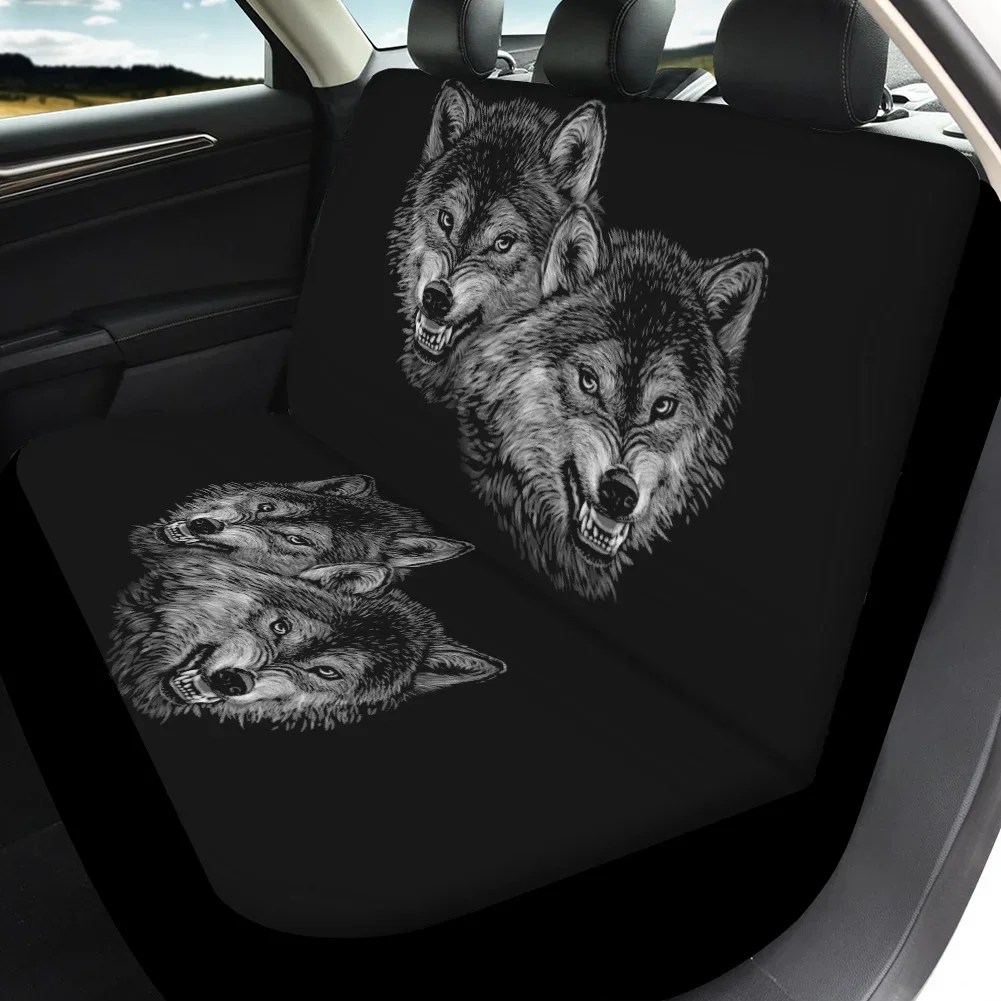 Set of 4 Car Front & Rear Seat Covers Cool 3D Wolf Design Universal Fit Auto Seat Protector Interior Accessories