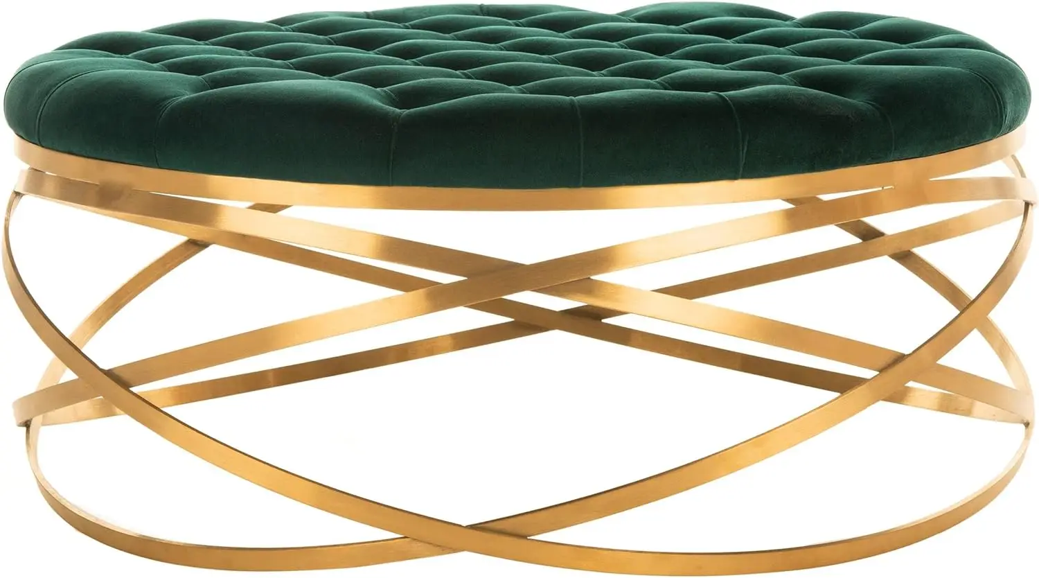 

Safavieh Home Collection Rumi Emerald and Gold Tufted Velvet Ottoman,