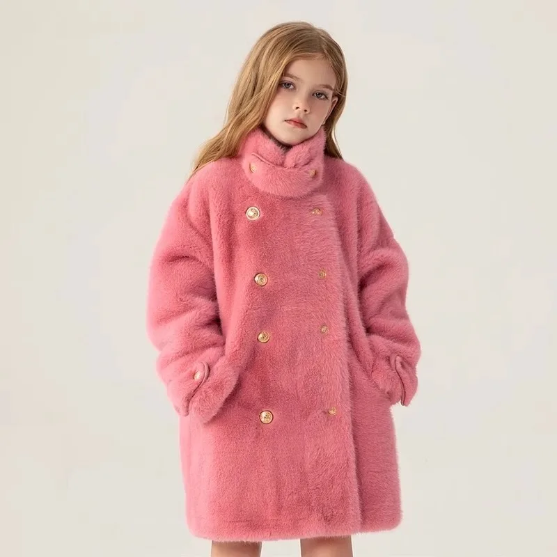 الأطفال معطف الفرو الخريف الشتاء منتج جديد الفتيات باركر معطف عالية الجودة تقليد معطف فرو المنك طويل الاطفال الملابس RM69