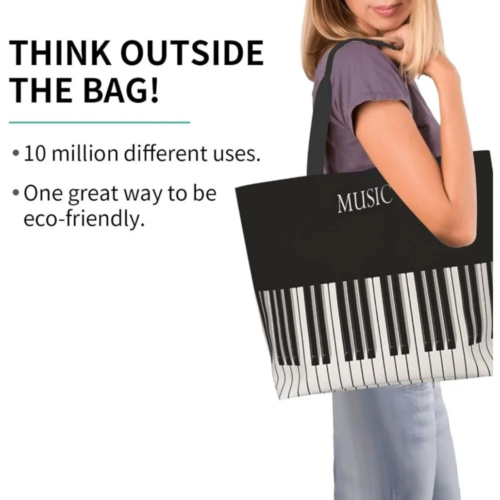 Beating Piano Tote Bag Large Women Casual Shoulder Bag Handbag Reusable Multipurpose Shopping Grocery Bag for Outdoors