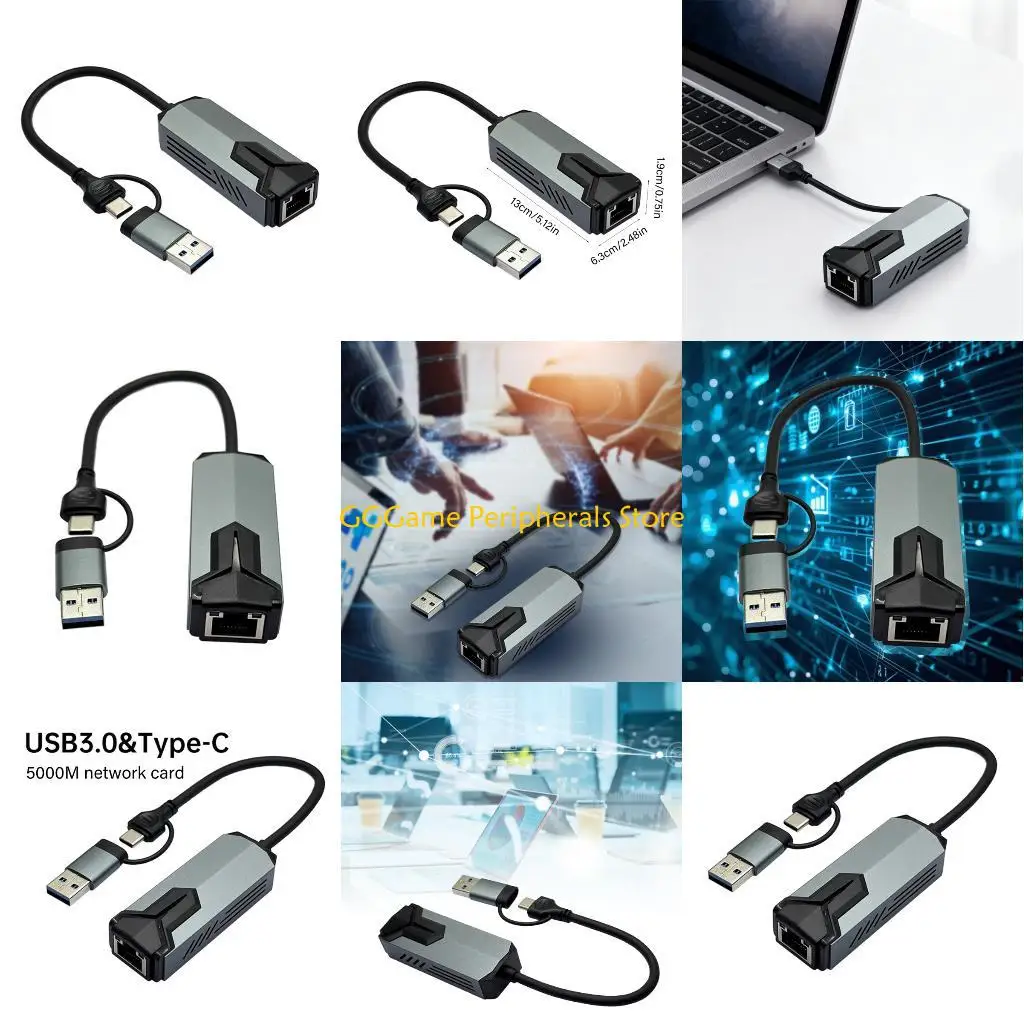 

U55B USB C to RJ45 Networking Adapter 10Gbps Speed Aluminum Housing Portable Design