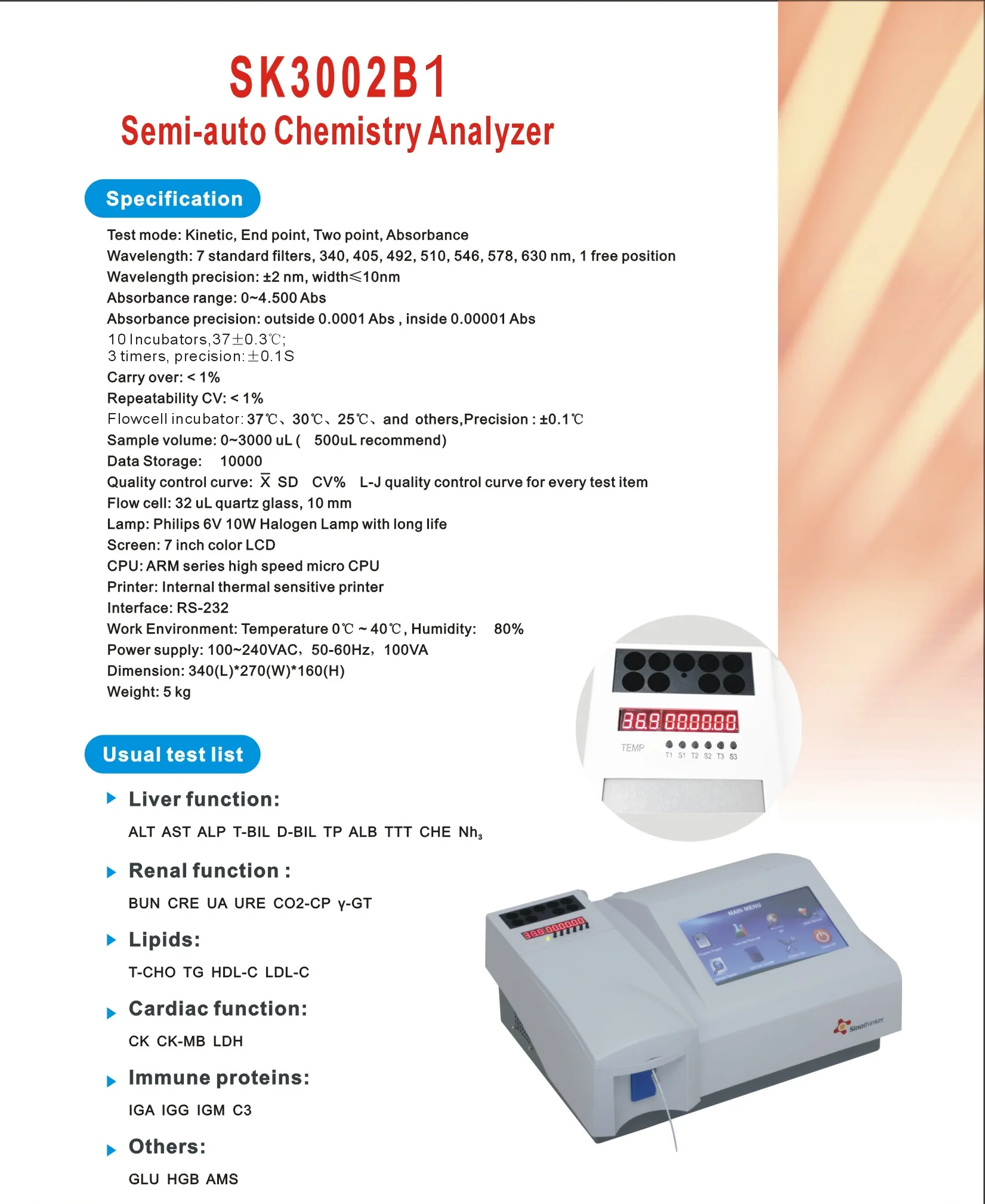 Auto Biochemistry Analyzer with Incubators Portable Chemistry Analyzer Biochemistry Machine Chemistry Test