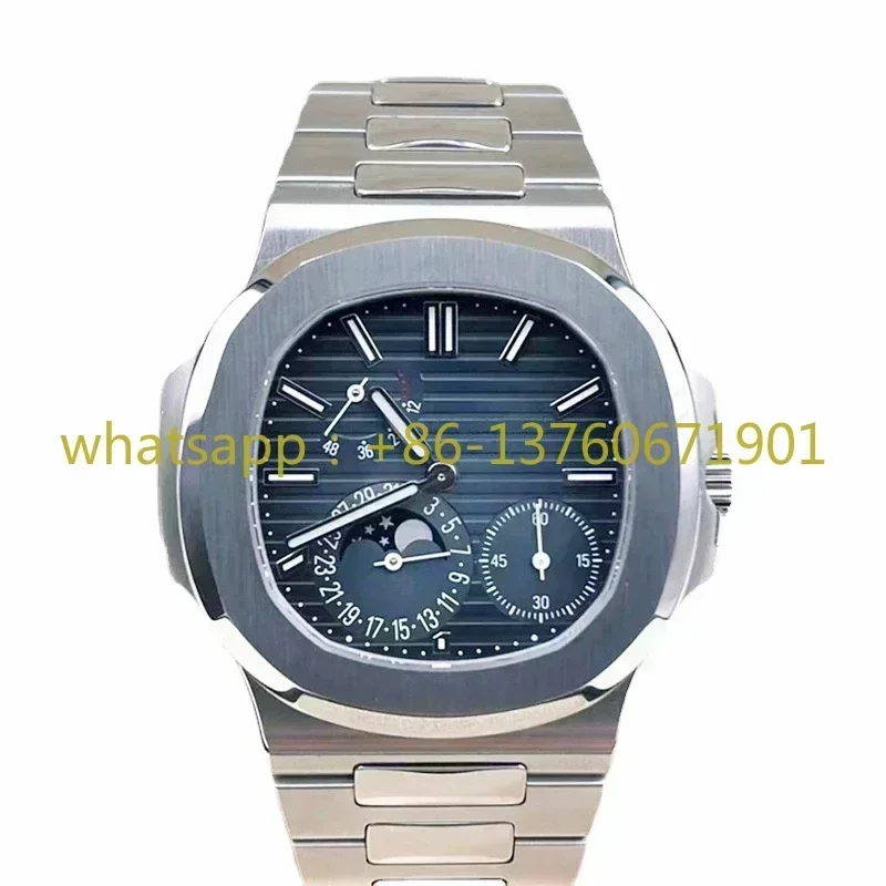 Luxury New Men Automatic Mechanical Power Reserve Watch Nautilus 5712 Calendar Lunar Image Energy Storage Display Transparent