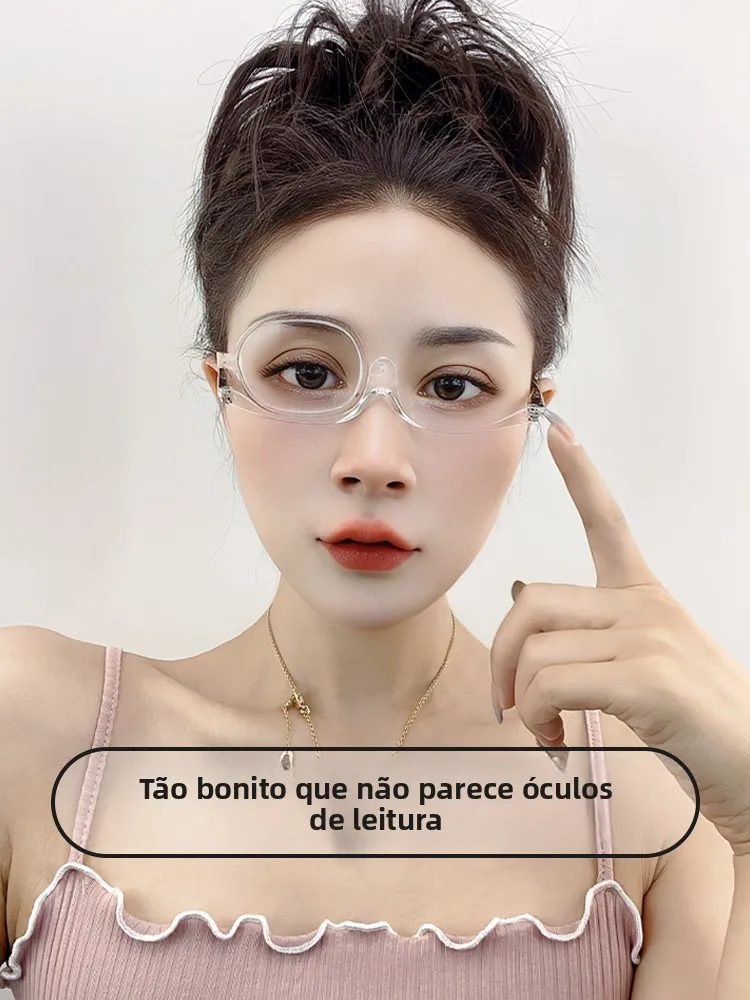 回転式一体型化粧鏡付きブルーライトカット老眼鏡-女性用-眉毛描き用メガネ