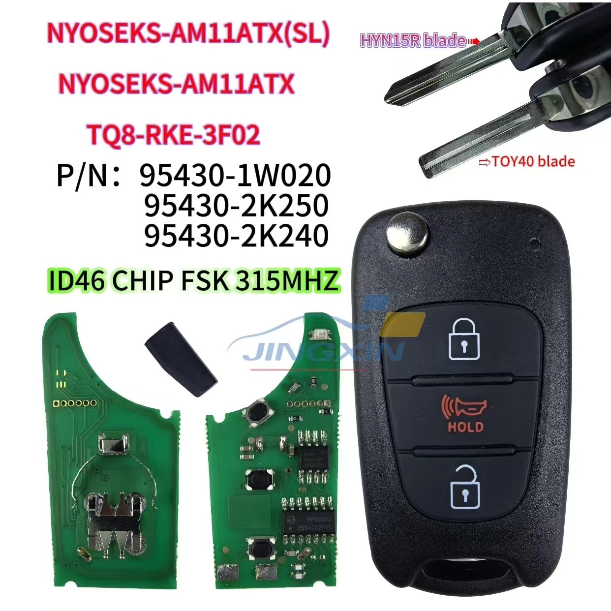 

NYOSEKSAM11ATX /TQ8-RKE-3F02 For KIA Soul 2010-2013 ID46 315MHz P/N: 95430-2K250 954301W020 95430-2K240 Remote Fob Key/PCB/Shell
