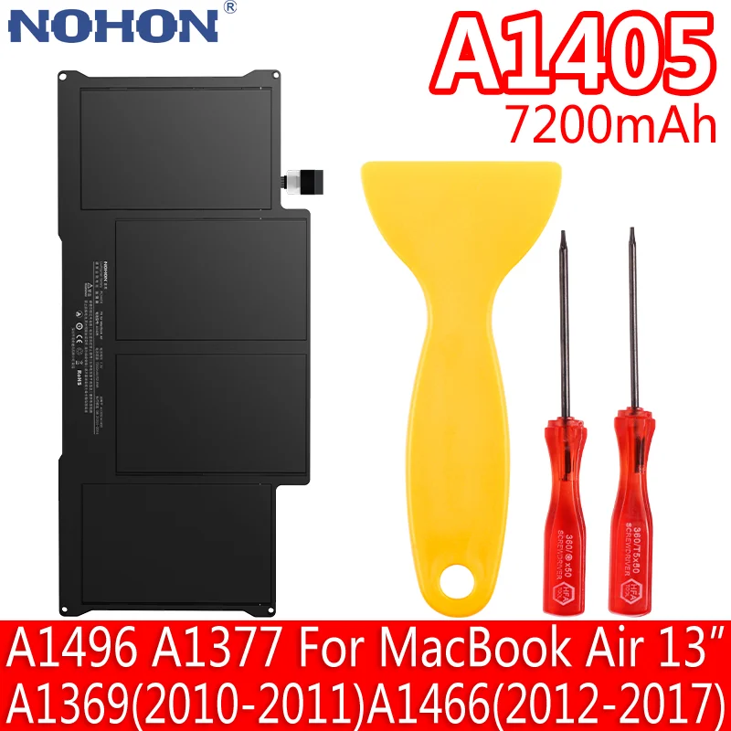 

NOHON Laptop Battery A1405 A1496 A1377 For MacBook Air 13" A1369 2010-2011 A1466 2012-2017 MC503 MC965 MD760 7200mAh Free Tools