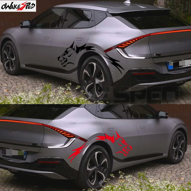 

2pcs For KIA EV6 EV2 EV3 EV4 Car Wolf Graphics Stickers Car Body Door Side Decor Vinyl Decal Ceed Stonic GT Line DIY Film