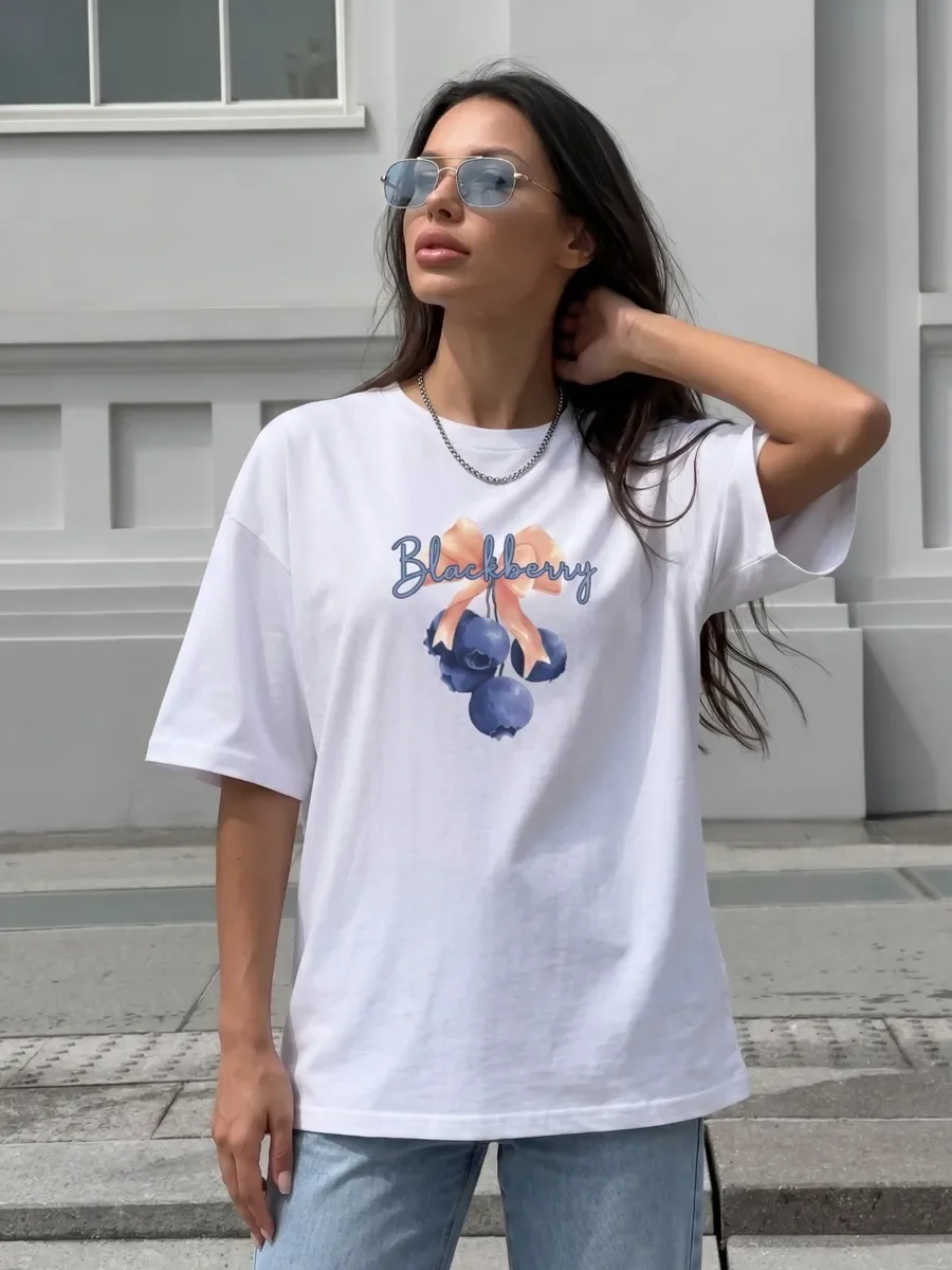 American Ins Aesthetic Fruit Berry Species Pattern T-shirt Fashionable Fruit Lovers Personality Cute Y2K Streetwear Niche Tops