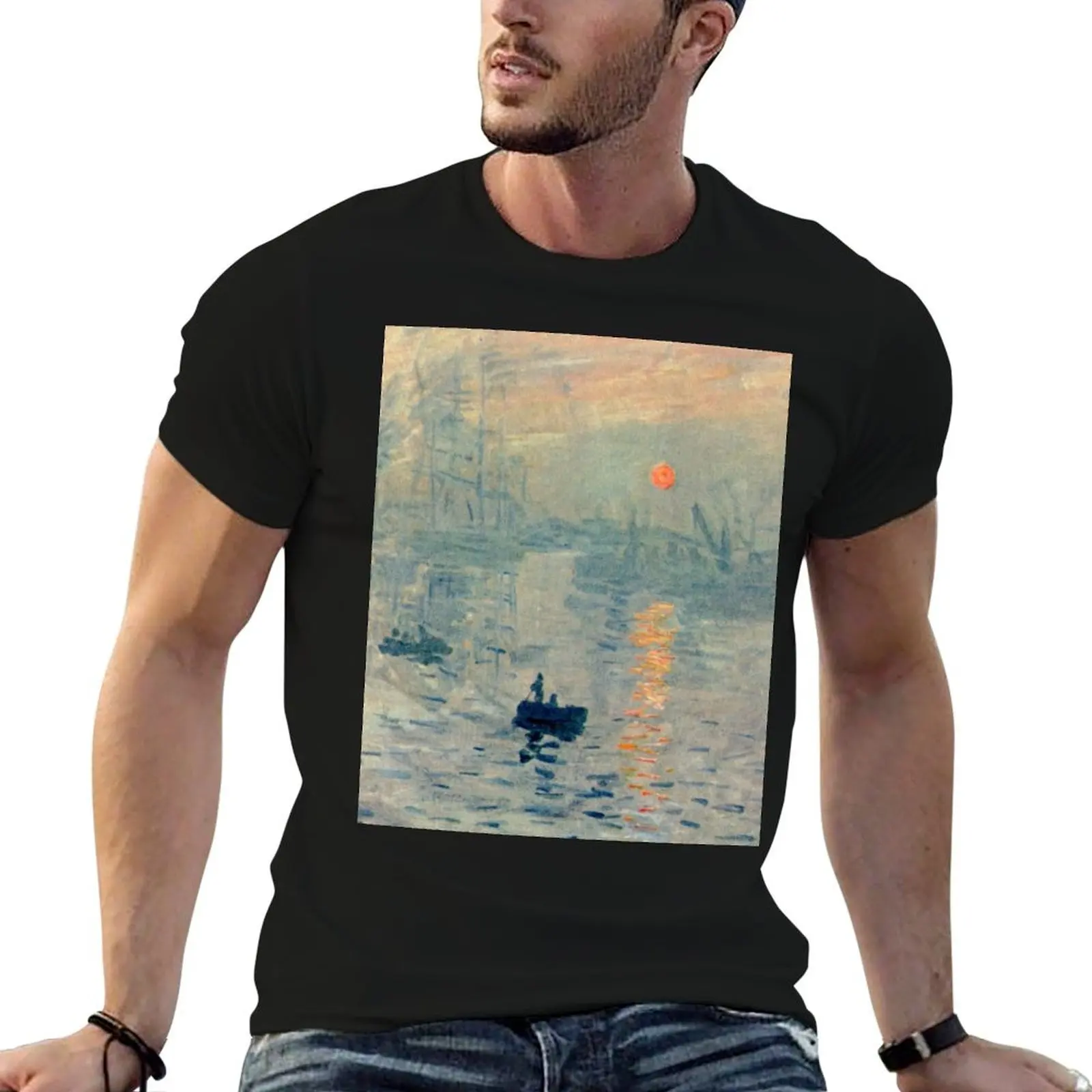 

HD. Impression, Sunrise, by Claude Monet. HIGH DEFINITION T-Shirt oversized summer top customizeds blacks cotton t shirt men