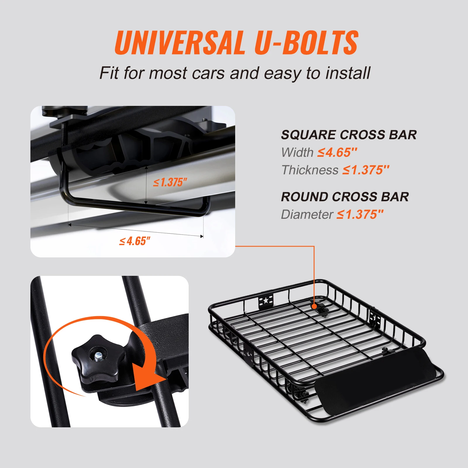 SucceBuy حامل سقفي سلة البضائع 46 بوصة × 36 بوصة × 4.5 بوصة / 51 بوصة × 36 بوصة × 5 بوصة حامل البضائع على السطح سعة 200 رطل لسيارة شاحنة الدفع الرباعي #6