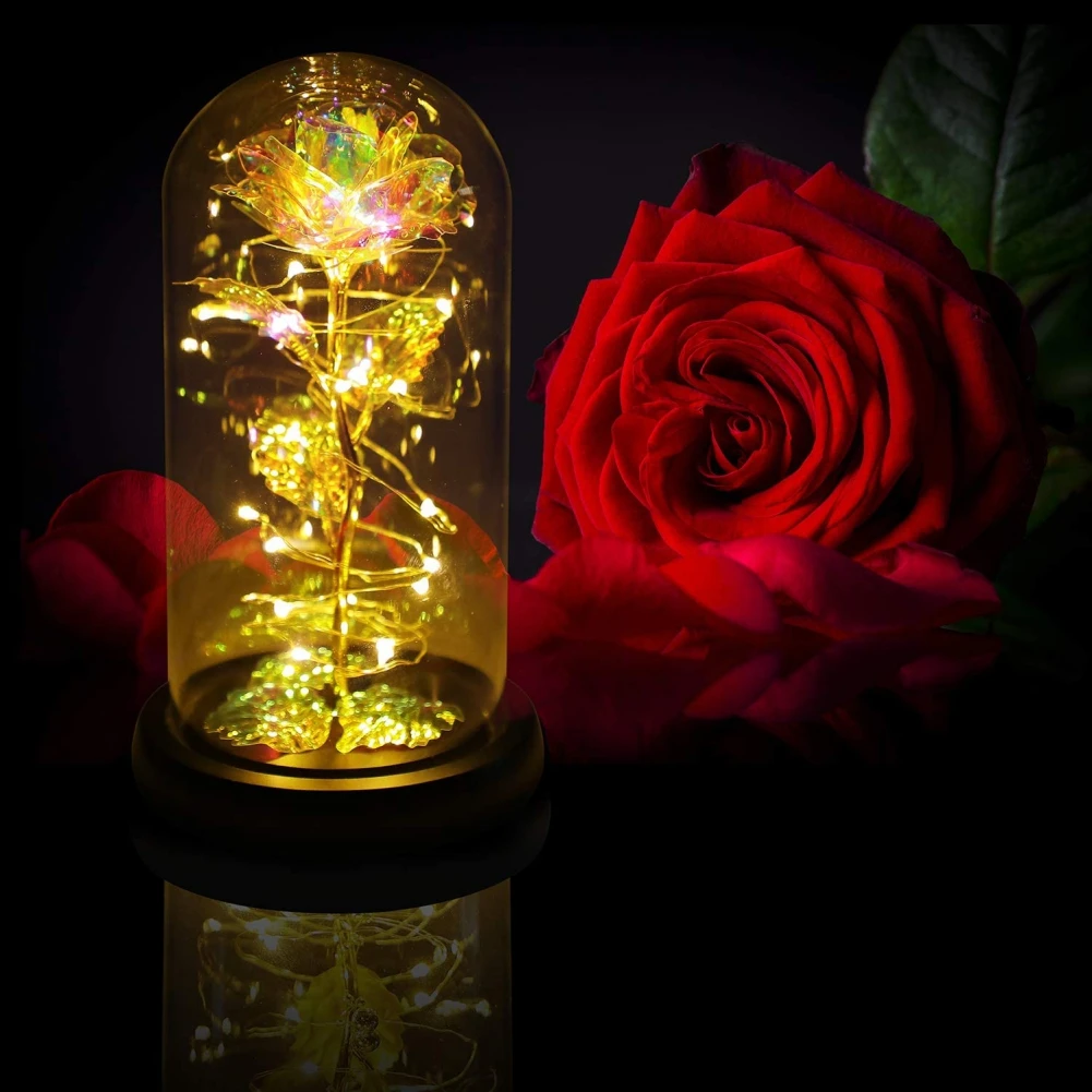 Light up Rose Xmas Rose Flowers Artificial Flowers Women Birthday Gifts I Glass Dome for Women Rose Gift Artificial Flower