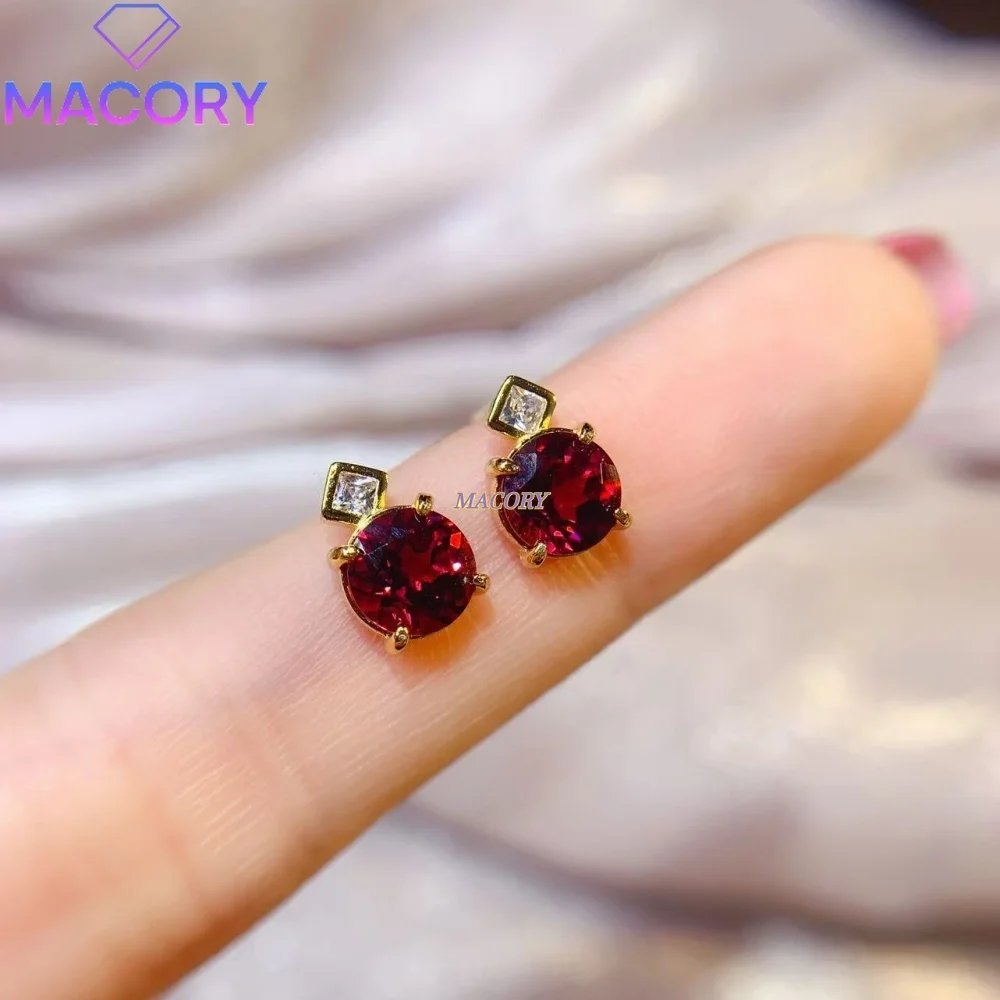 Simple and delicate garnet stud earrings S925 sterling silver suitable for everyday commuting multiple options available