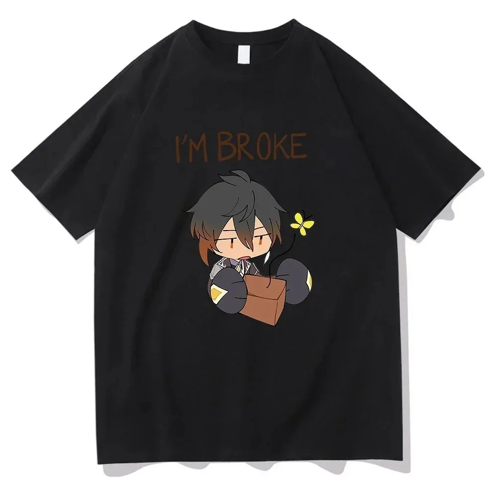 Letter Printing T-shirt Neutral Anime Sand Genshin Zhongli Tshirt with Women's Aesthetic Aesthetic Clothes Harajuku Streetwear