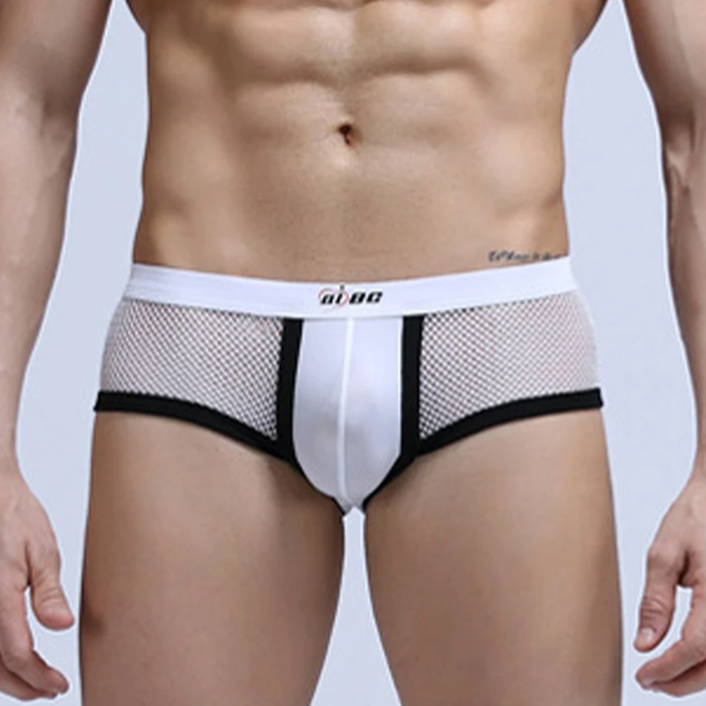 Men Briefs Sheer Low Waist Mesh Ice Silk Underwear Pouch Panties Hollow Underpants Ultra-thin Bikini Slip Homme
