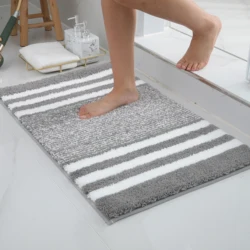 Homaxy Soft Striped Bathroom Mat Thick Plush Bathroom Rug Super Absorbent Non-slip Foot Mat Doormat Quick-drying Bath Carpet