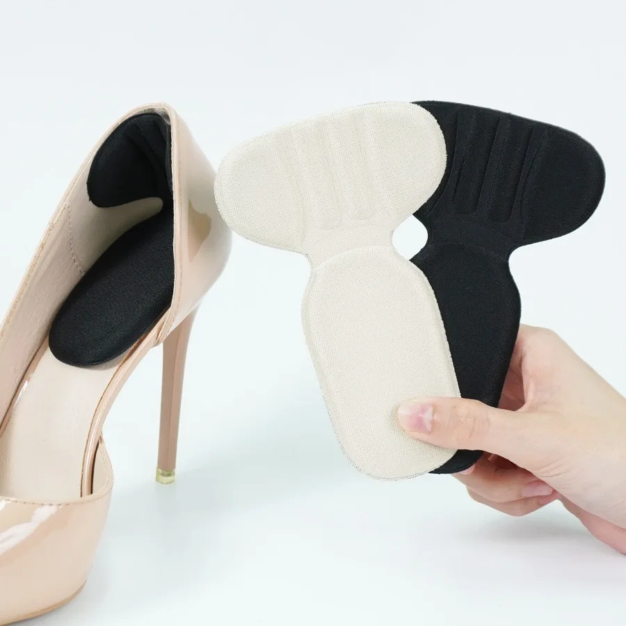 Wkładki do butów na obcasie w kształcie litery T 2w1, pogrubione antypoślizgowe podkładki na pięty z regulacją półrozmiaru, wkładki zapobiegające otarciom pięt.
