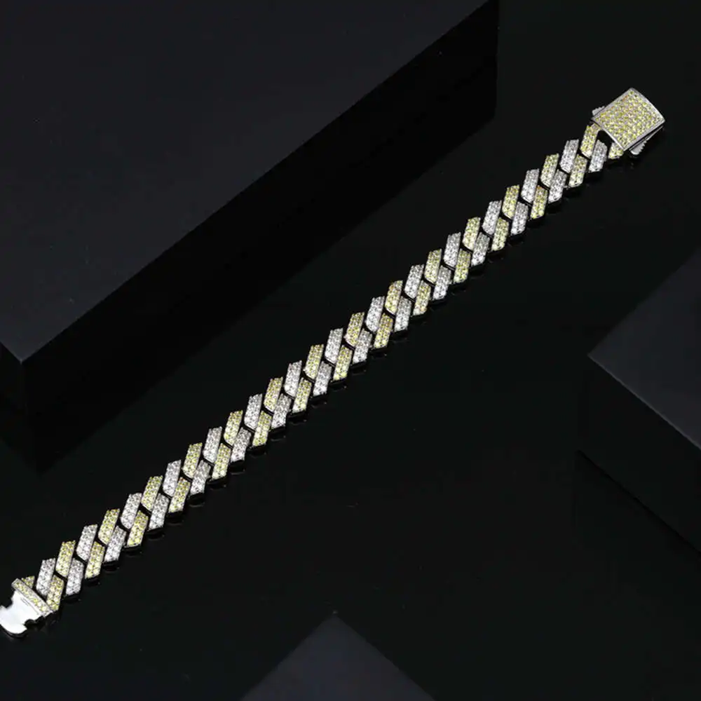Luxury Aaa Gems 10mm Width 8.7inches Length Cuban Chain Bracelet Iced Out Cuban Chain Natural Gemstone Cuban Link Chain 925 Ster