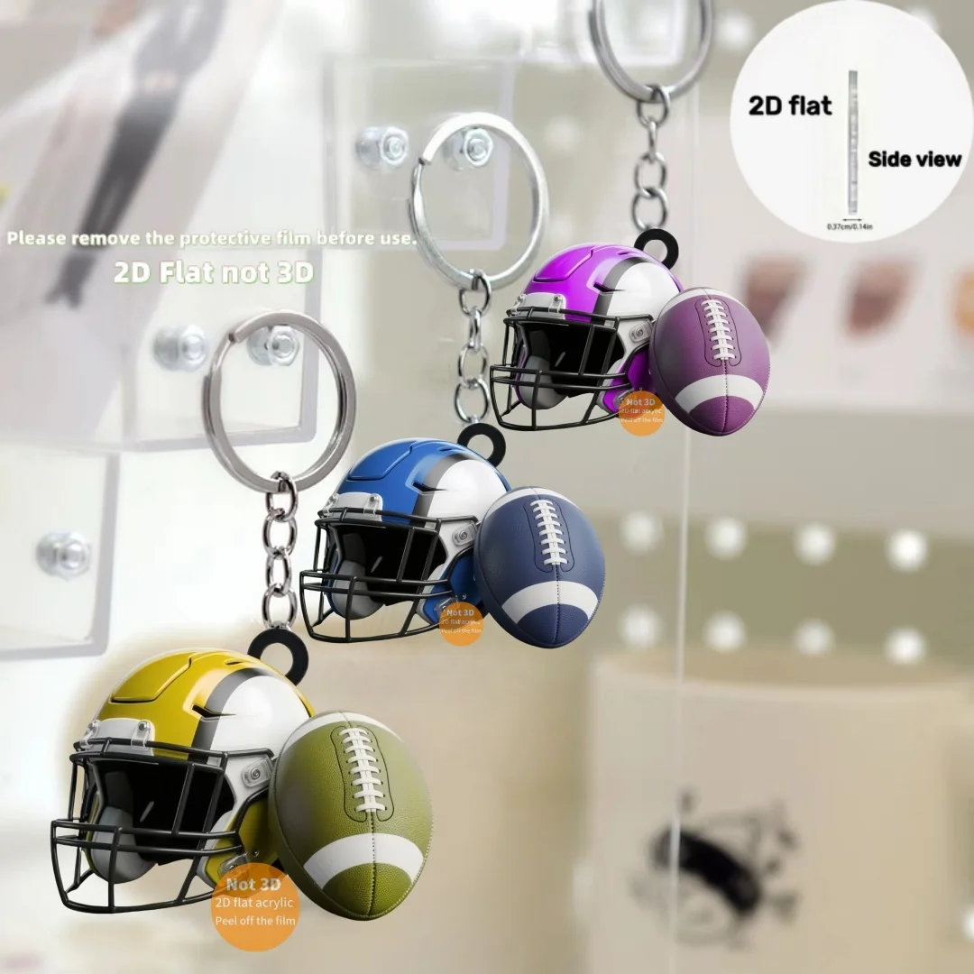 2D Rugby Helmet Keychain American Football Theme Pendant Flat Acrylic Ornament Charms Hanging Decoration for Bag Home Party Gift 2D Rugby Helmet Keychain American Football Theme Pendant Flat Acrylic Ornament Charms Hanging Decoration for Bag Home Party Gift