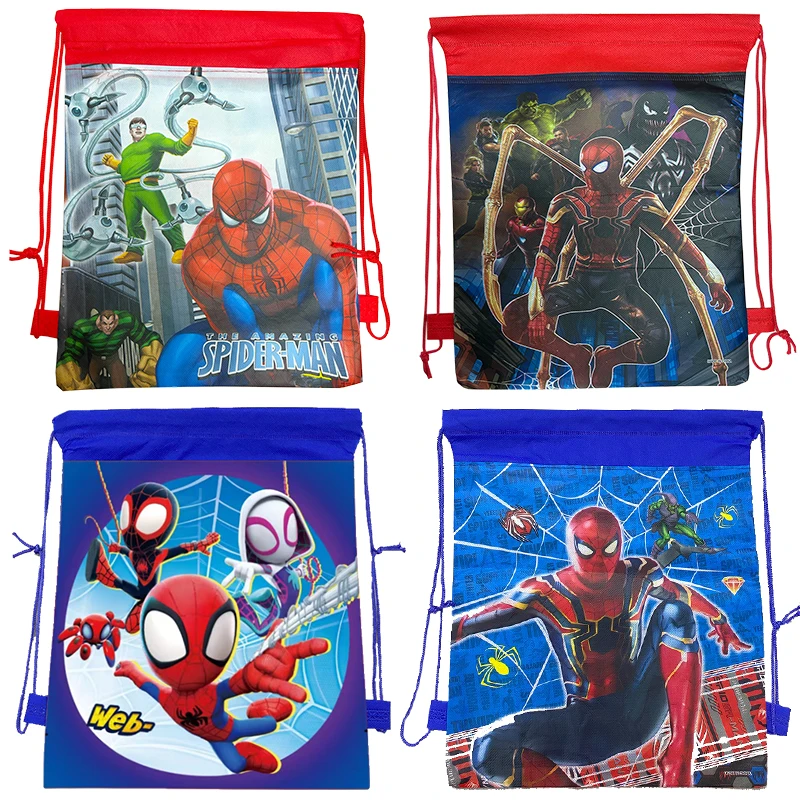 Spider Man Happy Birthday Party Gift Bags Decoration Non-woven Fabric Bundle Pocket Adjustable Spider Hero Drawstring Bags