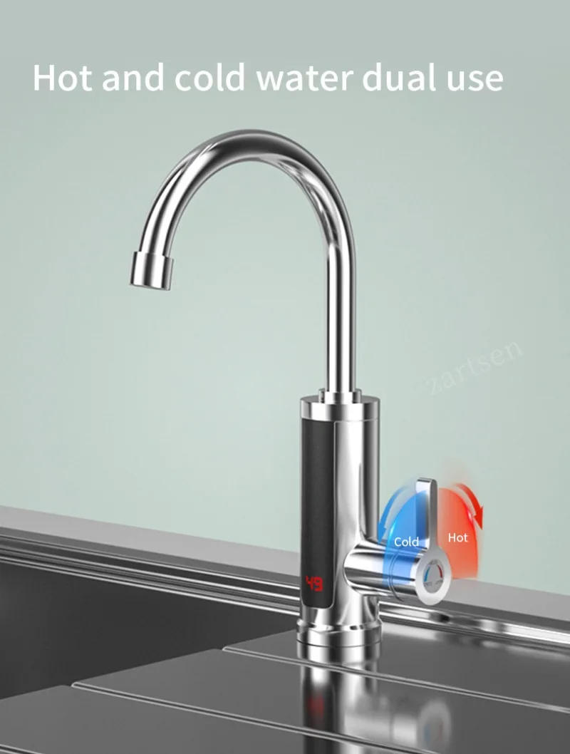Kitchen Faucets Electric Tap Kitchen Tap Instantaneous Water Heater Heatable 3KW Bathroom Kitchen Rotated 360° LCD