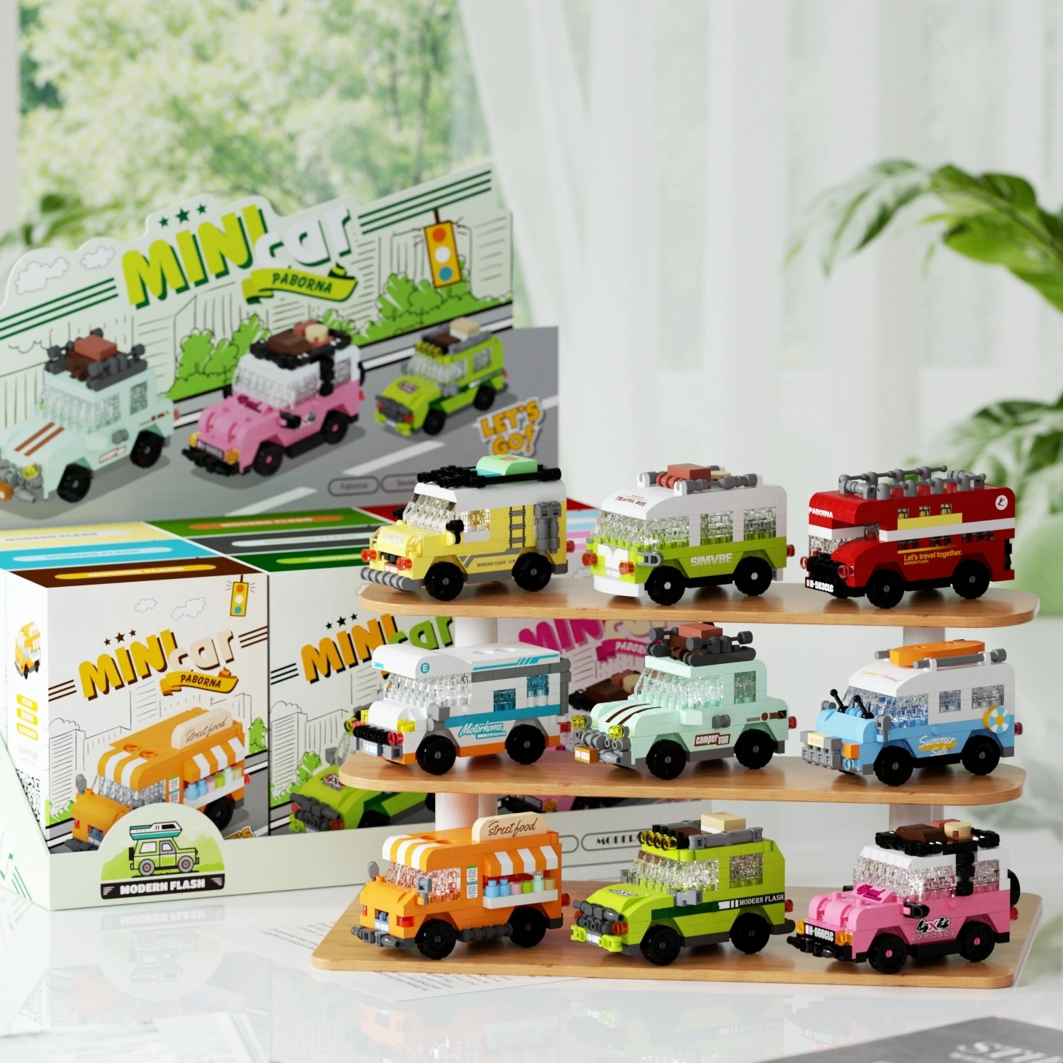 1799 Teile, Food Truck, Geländewagen, Wohnmobil, Campingbus, Urlaubsfahrzeug Baustein-Set, Kreatives Baustein-Fahrzeug-Set