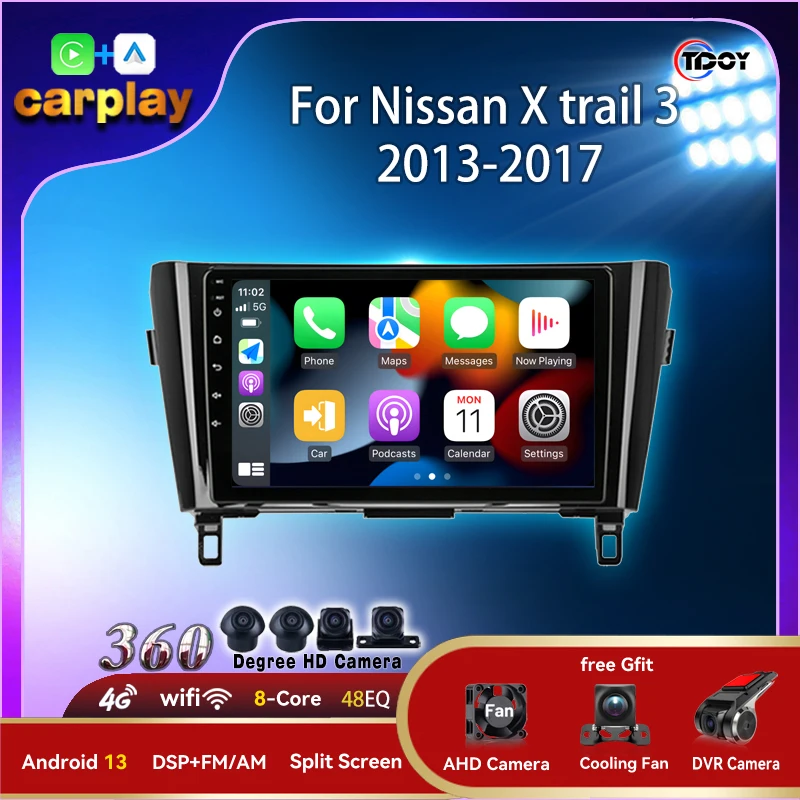 

Autoradio Carplay Android Auto bezprzewodowy wzmacniacz samochodowy dla Nissan X trail 3 2013-2017 Radio samochodowe Subwoofer samochodowy Srereo Bluetooth