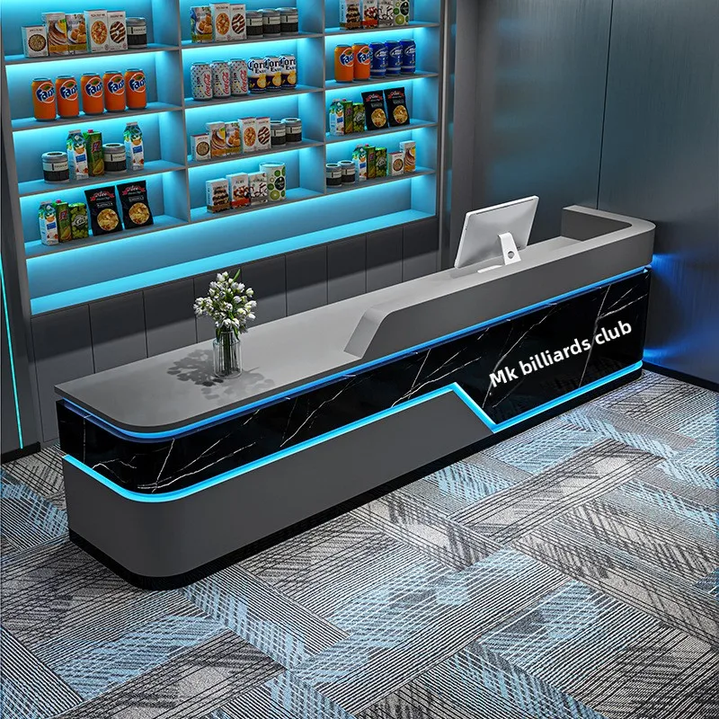 Modern Luxury Reception Desk LED Light Wood Material For Hotel Mall Hospital Gym Internet Cafe Club-Eco-Friendly Durable Design