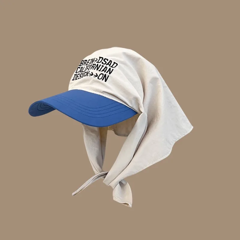 Color Block Letter Embroidery Baseball Cap for Women, Sweet Tie Band Peak Hat, Korean Spring Summer Outdoor Sun Cap