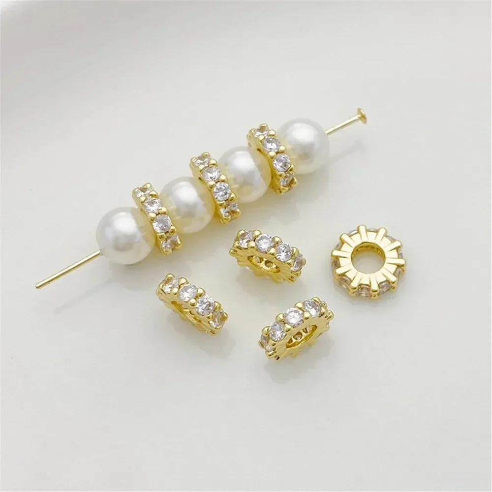 

14K Gold Micro-inlaid Zircon Snowflake Large Hole Bead Spacer Loose Bead DIY Bracelet Necklace Jewelry Material Accessories