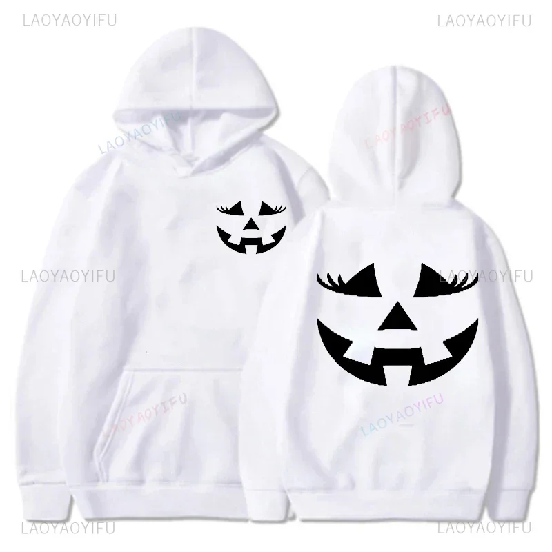 Sweat-shirt visage de Aliments pour femme, sweats à capuche d'Halloween Jackolantern, vêtements de sport drôles classiques pour femme, sweat à capuche ras du cou d'Halloween