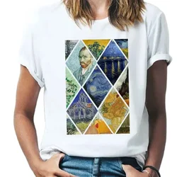 Van Gogh T Shirt Women Personality Spoof Oil Painting Printed T-shirt Casual White Short-sleeved Tops Harajuku Oversized Tee