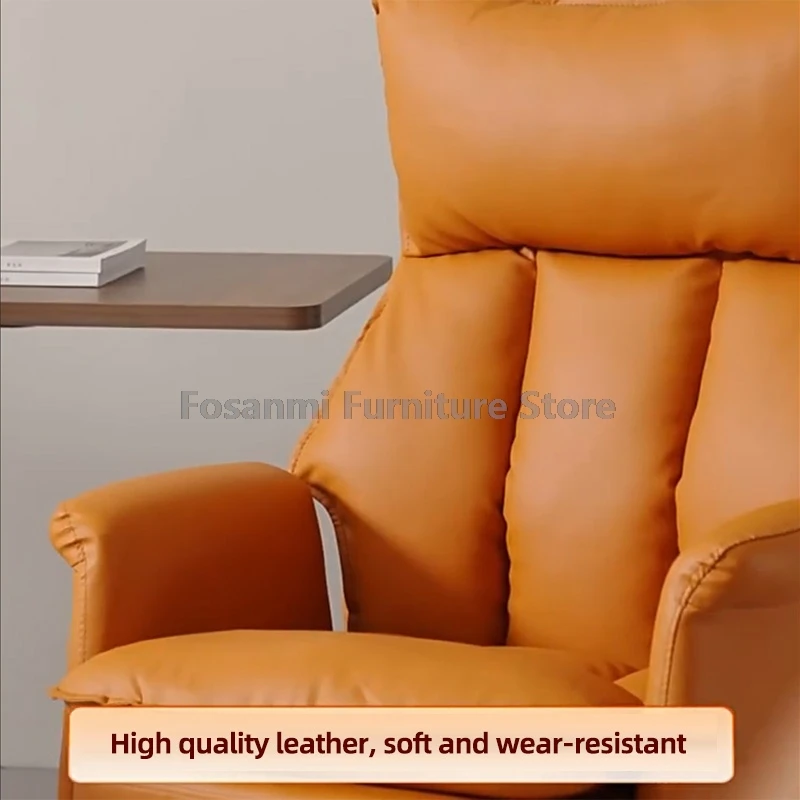 편안한 하이백 가죽 임원용 사무실 의자, 발받침대가 있는 부드럽고 조절 가능한 리클라이닝 의자, 인체공학적 홈 게임용 회전 의자