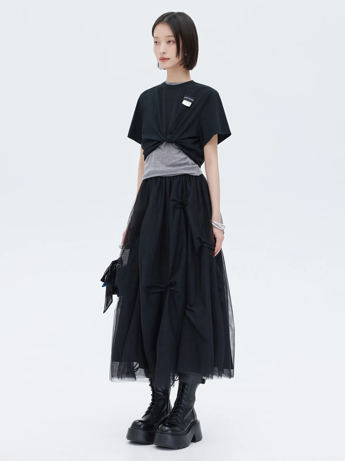 

Summer New Women's Skirt, Fashionable and Personalized Elastic Waist Long A-line Black Mesh Skirt