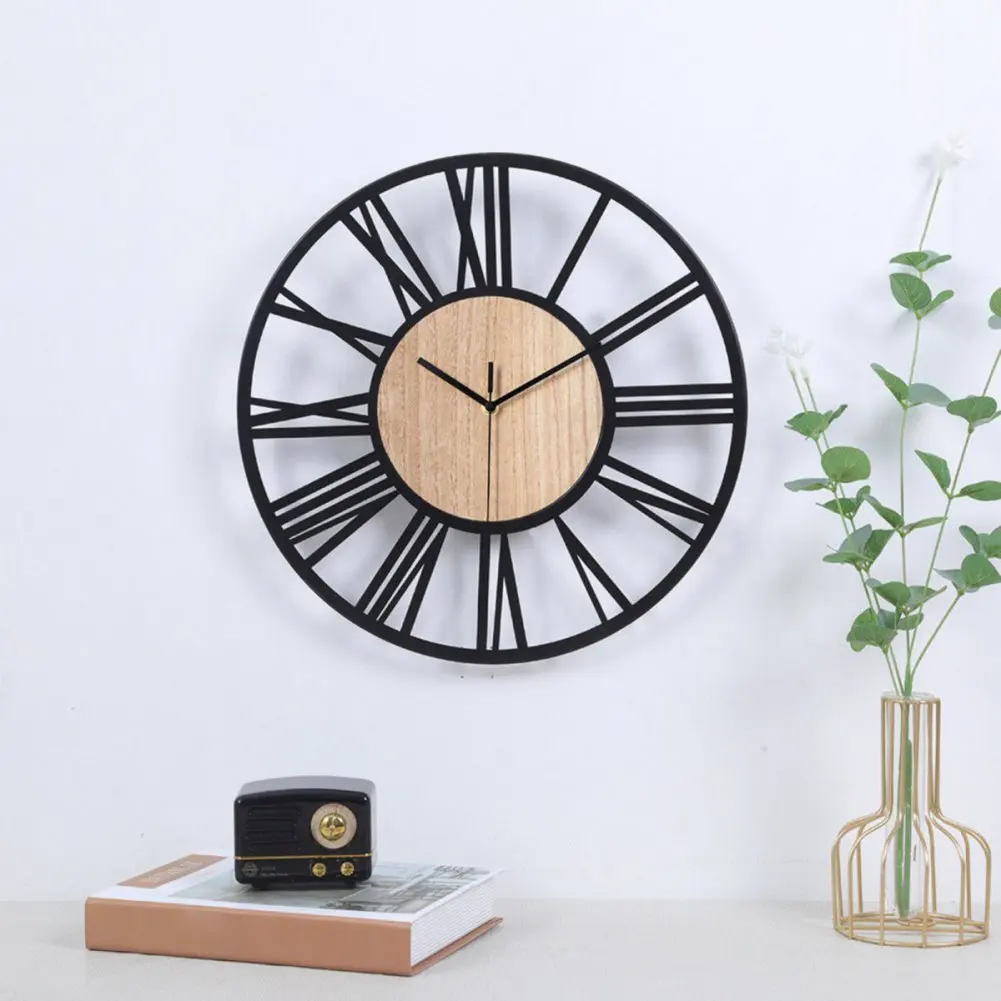 16 Inch Large Wall Clock Battery Operated Roman Numeral Wall Clock Industrial Metal Indoor Outdoor Clock for Home Living Room