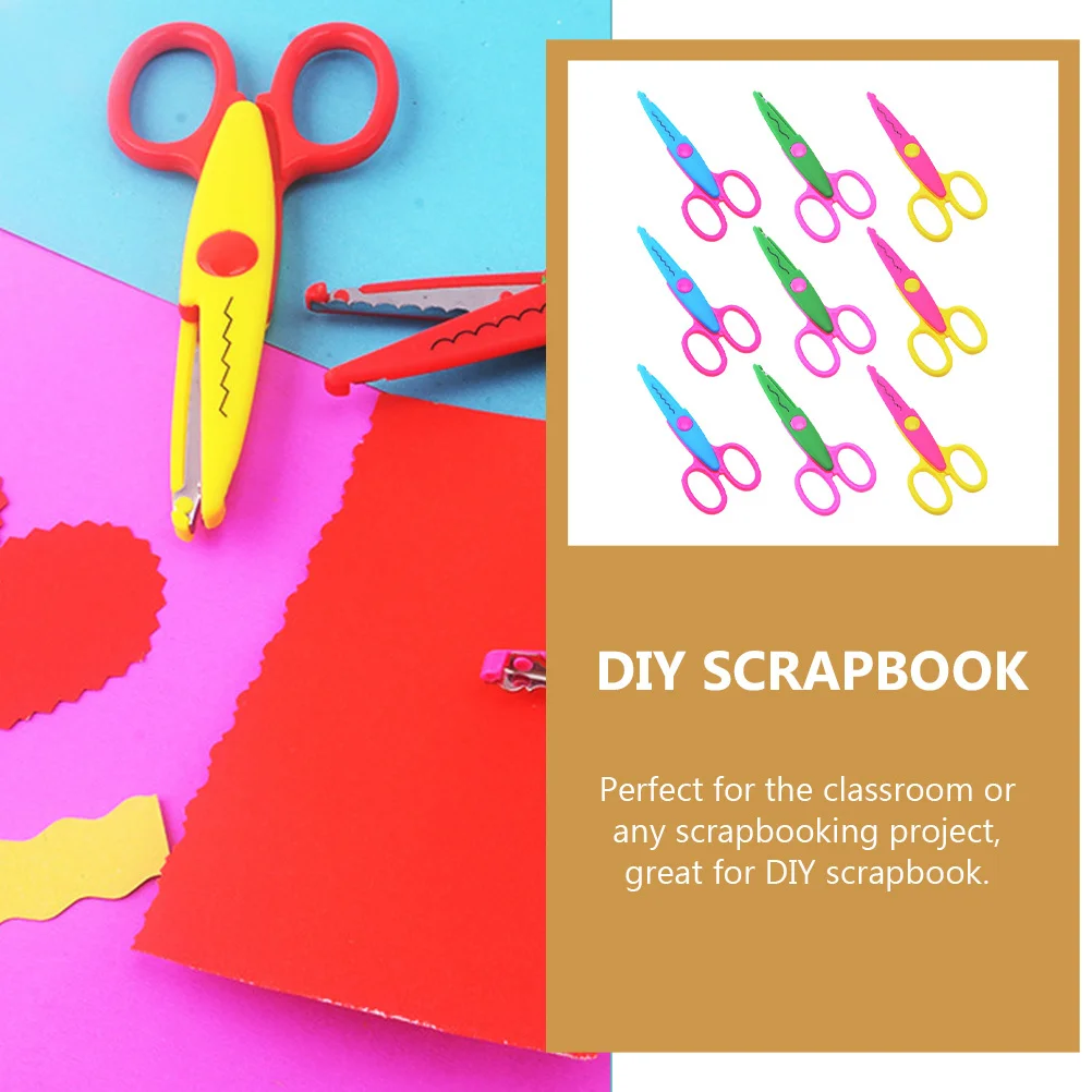 9Pcs Creative Embroidery Scissors Handmade Lace Craft Scissors for Kids Safe Edged Small Cutting Tool for Scrapbooking Classroom