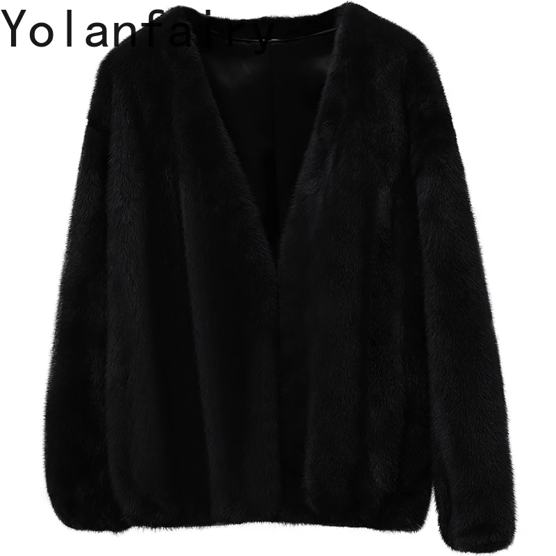 YOLANFAIRY 신상 천연 밍크 퍼 자켓 여성용 리얼 퍼 코트 가을 겨울 고품질 숏 퍼 코트 여성 아우터웨어