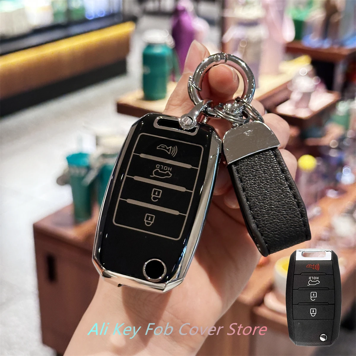 Key Fob Cover for Kia Forte Optima Rio Sedona Sorento Soul Sportage Hyundai Elantra Genesis Sonata Keychain Lanyard