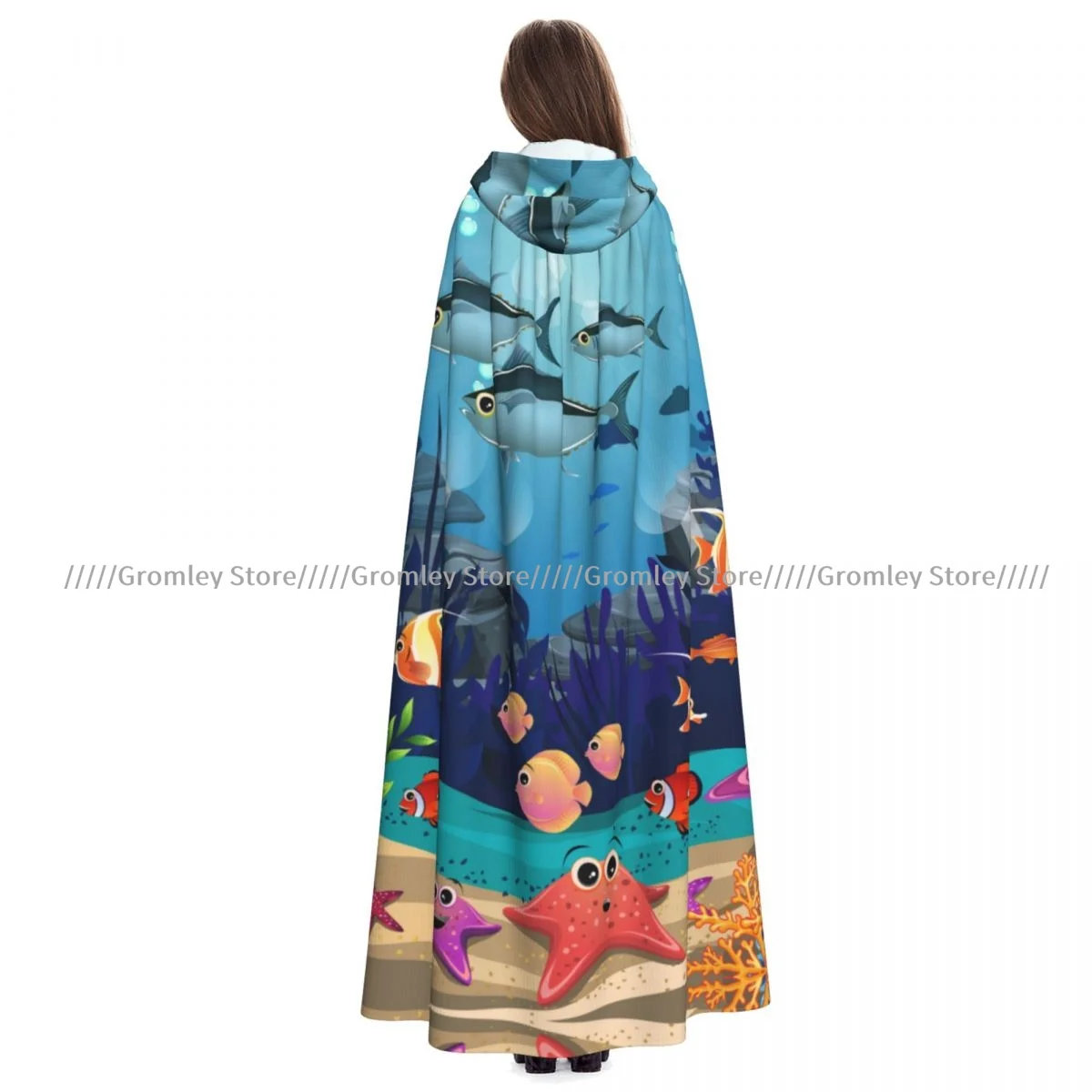 Unisex Halloween Cloak Underwater Life Marine Life Fish Algae And Coral Reefs Cape Hooded Medieval Costume Witch Wicca Vampire