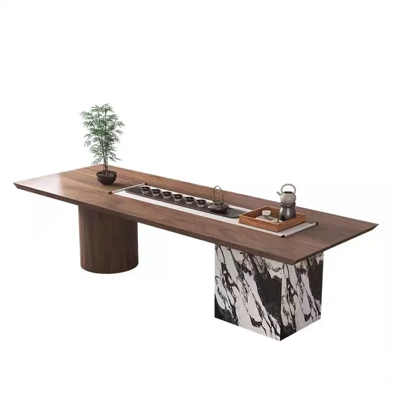 

Light luxury rock slab tea table, new Chinese style, solid wood simple villa, home office tea table