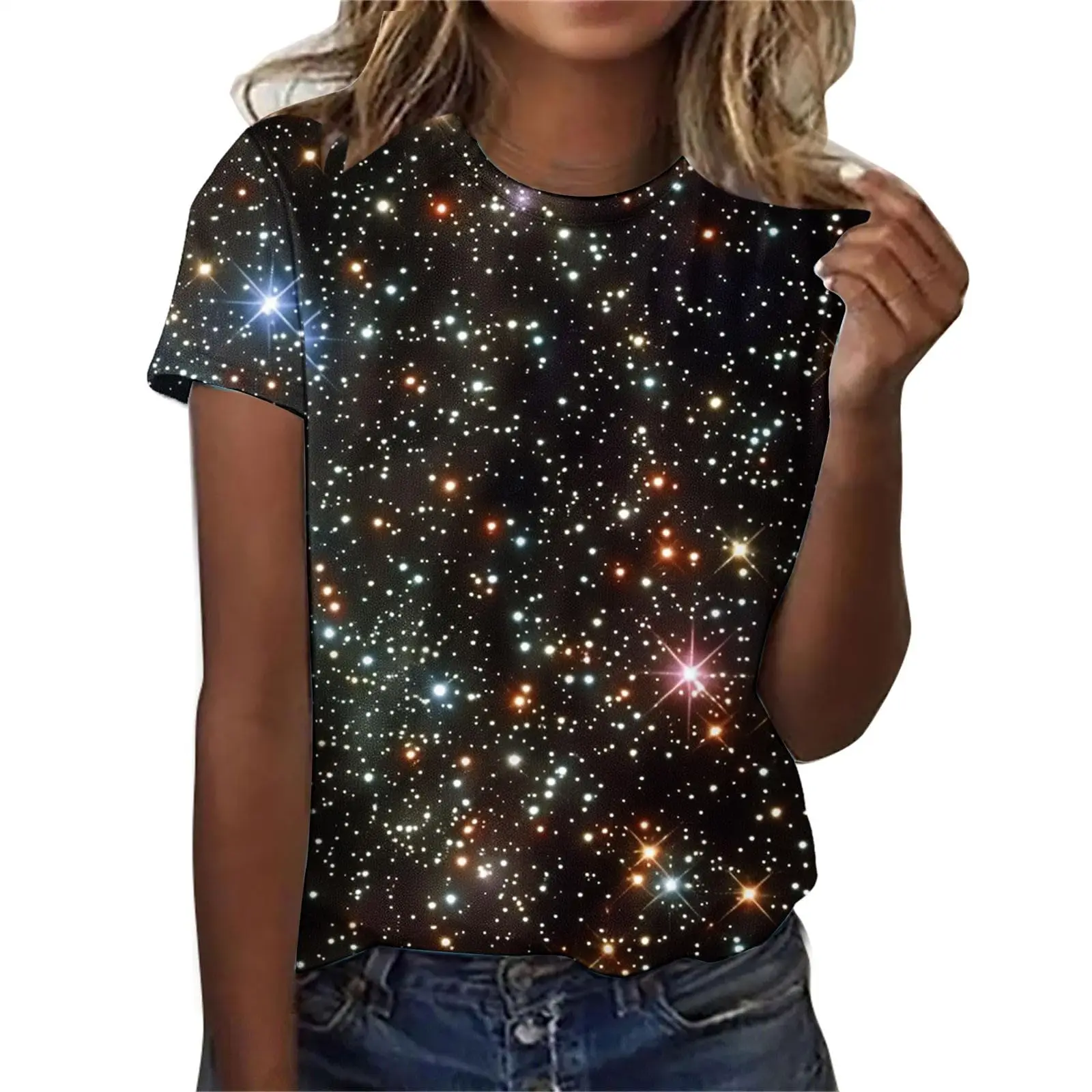 Women's T-Shirts Galaxy Space 3D Print New O-Neck Short Sleeve T Shirt Casual Harajuku Tees Streetwear Y2k Tops Female Clothing