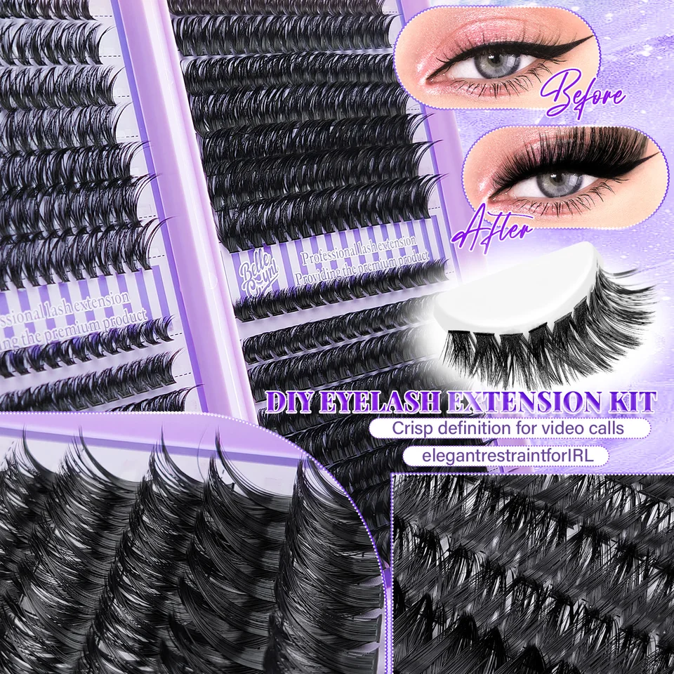 Kit de Extensión de Racimos DIY, Juego de Pestañas Postizas Esponjosas con Pegamento, Sellador y Pinzas, Larga Duración 4