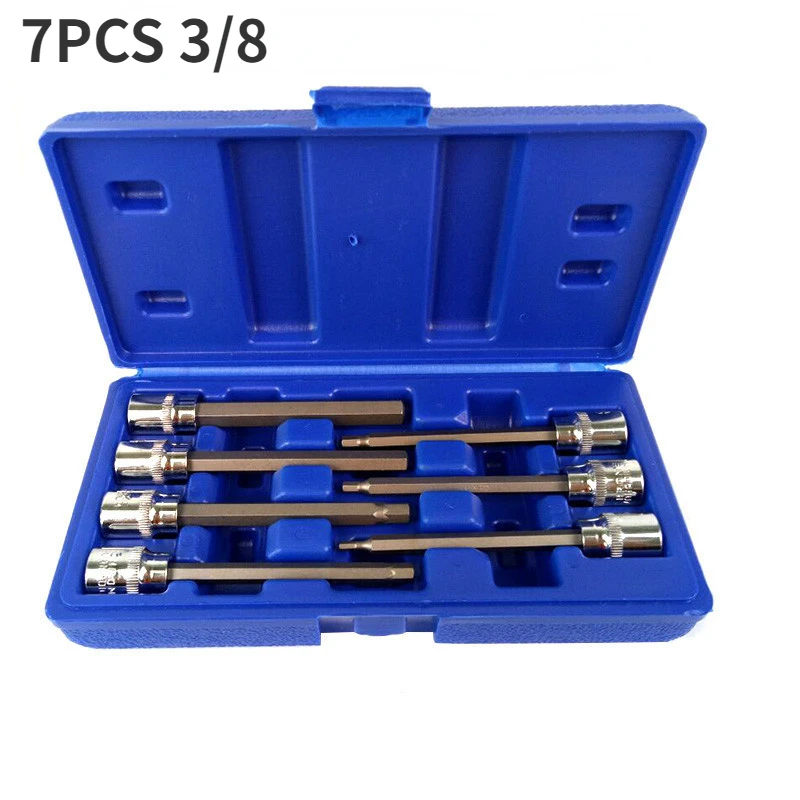 7pc Long Extension Socket Wrench Head Set 3/8